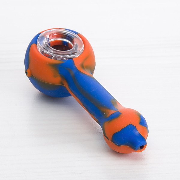 Colorful silicon hand pipe with glass bowl Silicon dab rig Hookah Bongs glass bowl dab tool 444 wholesale