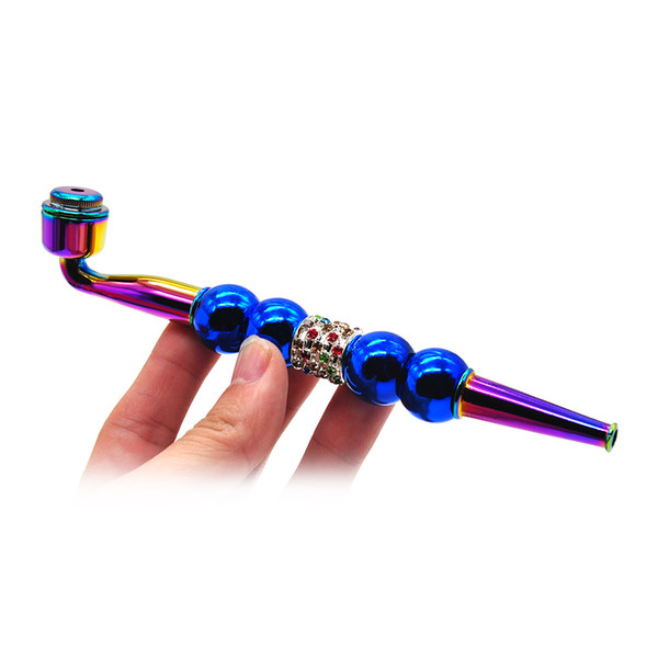 2018 Unique Gemstone Zinc Alloy Metal Smoking Pipe 172MM Metal Bowl Metal Tobacco Herb Pipe Tobacco Smoking Hand Spoon Pipe Dry Herb Miller