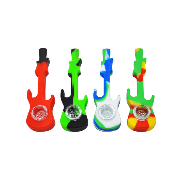 Electric Guitar FDA Silicone Smoking Pipe 107 MM With Glass Bowl Silicone Tobacco Pipe Unbreakable Silicone Pipe