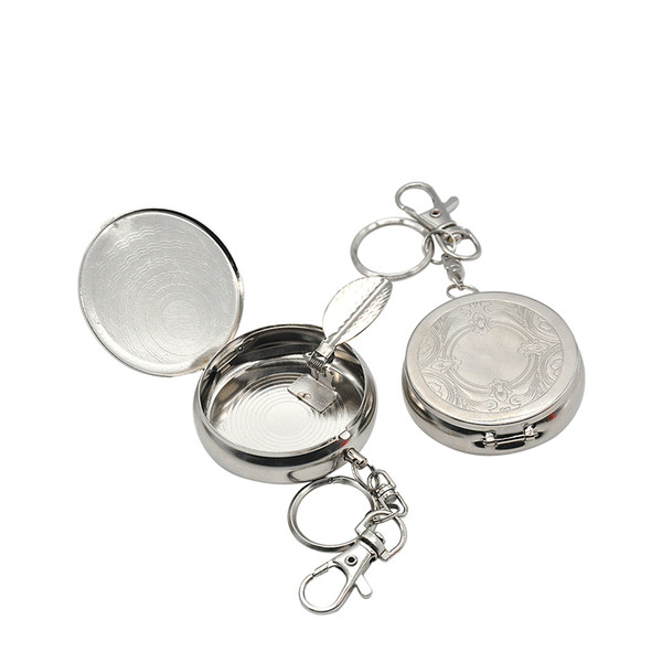 Smart Stainless Steel Portable Pocket Circular Ashtray Key Chain with Cigarette Snuffer