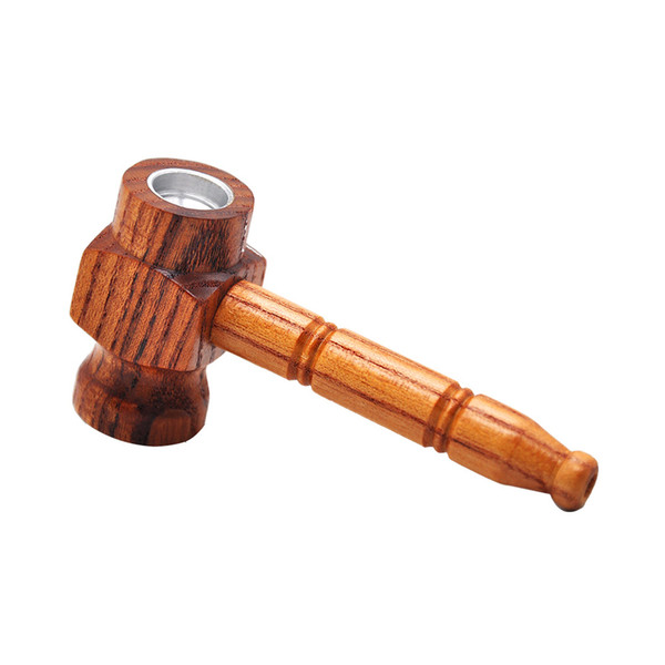 New Arrival Wholesale Hammer Shape Handmade Wood Smoking Pipe 100MM With Metal Smoking Bowl Pipe Wood Tobacco Pipe Pocket Size