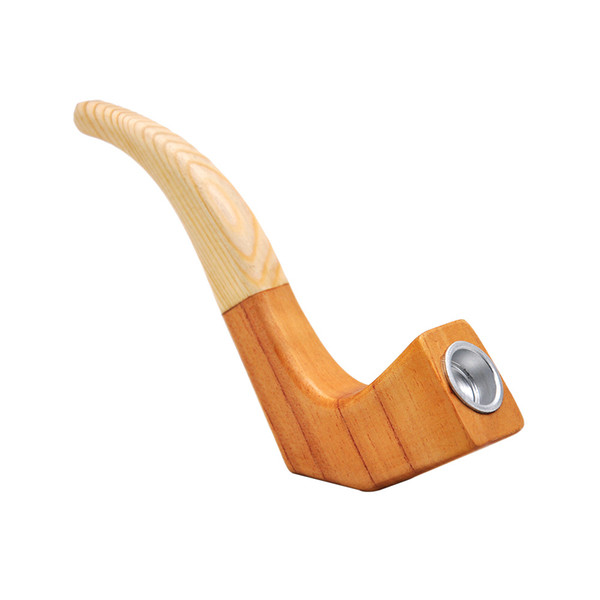 Creative Handmade Wood Smoking Pipe 113MM With Metal Smoking Bowl Pipe Double Color Wood Tobacco Pipe Pocket Size