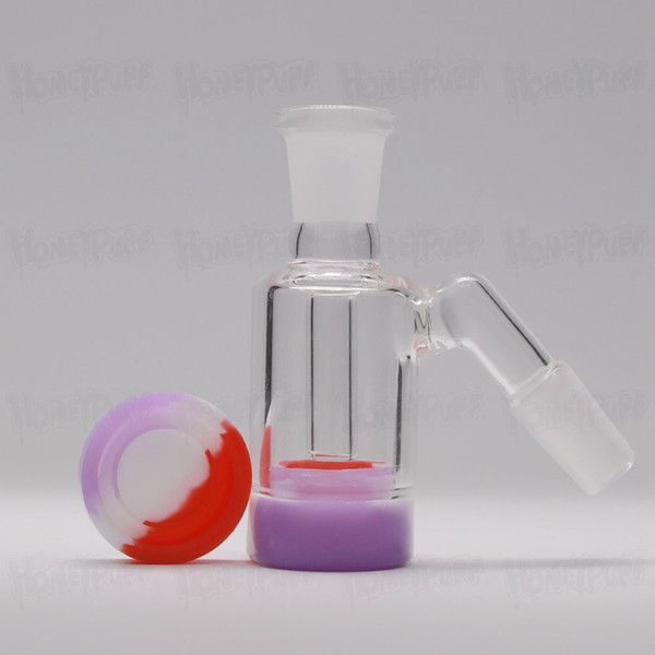 Glass Ash Catcher With Silicone Storage Container 45 Degreen 14mm Male 14mm Female Glass Ash Catcher For Quartz Banger Glass Bong Water Pipe