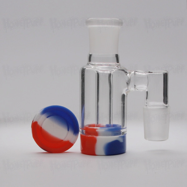 19MM Glass Ash Catcher With Silicone Storage Container 90 Degreen Male To Female Bong Ash Catcher For Oil Dab Rig Glass Quartz Banger