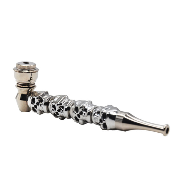 New Skull Style Zinc Alloy Metal Smoking Pipe 118MM Metal Bowl Metal Smoking Hand Spoon Pipe Detachable Tobacco Dry Herb Pipes Accessories