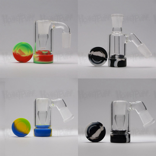 Glass Ash Catcher 14mm 45 Degree Mini Glass Bong Ash Catchers With FDA Silicone Container Storage Jar Thick Pyrex Clear Bubbler Ashcatcher