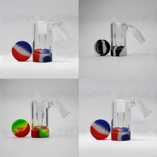 14mm Male Female Glass Ash Catcher with colors silicone contain 45 degrees silicone bong water bong glass bong oil rig for smoking pipes