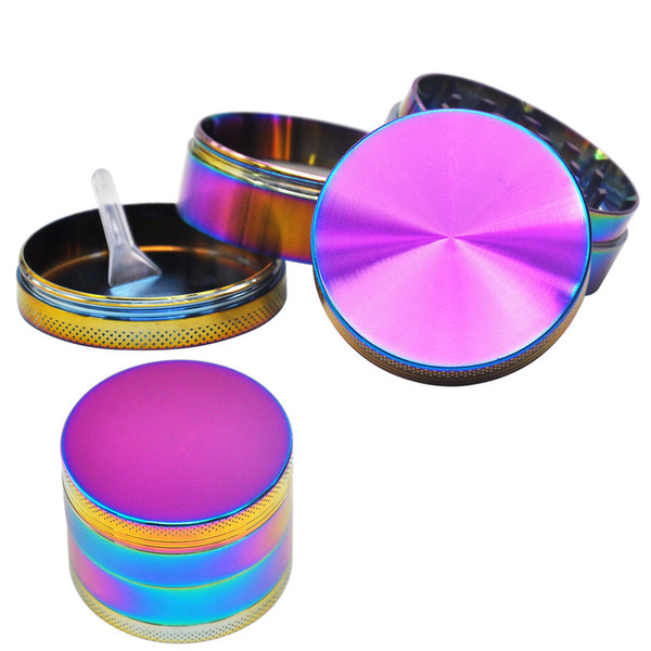 Wholesale Rainbow Zinc Alloy Smoking Herb Grinder 40MM 50MM 56MM 63MM 4 Piece Metal Tobacco Grinders Smoke Pipe Can Customize Own Logo