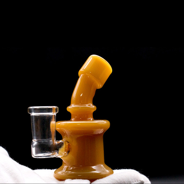 Quality Straight bong Mini Glass dab Rig Bongs Yellow Oil Rig Dabs Glass Water Pipes With 14mm Joint Cheap Smallest Hookah Free Shipping