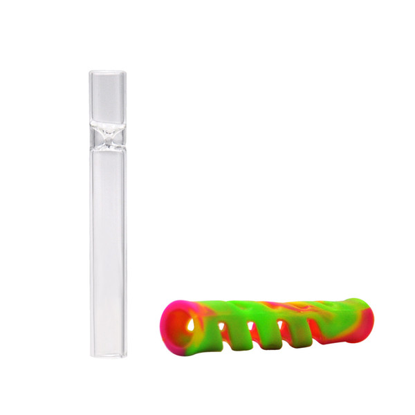 New Arrive Glass & FDA Silicone One Hitter Pipes Tobacco Smoking Herb Pipe Hose 90MM Cigarette Holder Dugout Tobacco Herb Pipes Accessories