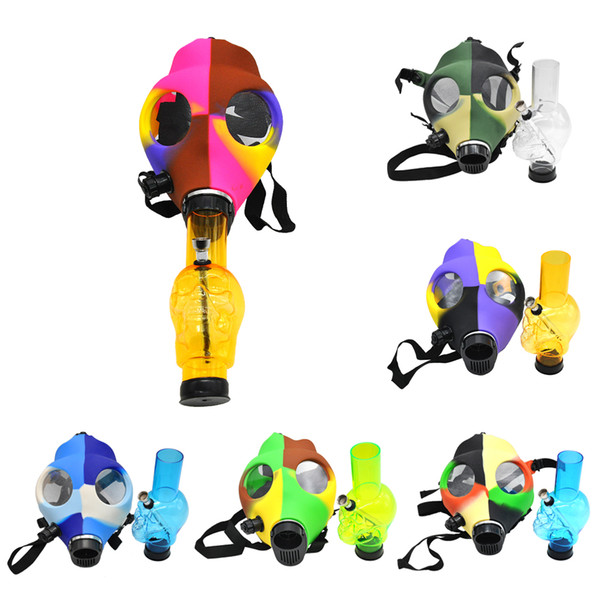 Silicone Mash Smoke Gas Mask Pipes Bongs Shisha Hookah Water Pipe FDA Silicone Skull Acrylic Bong Pipe Silicone Oil Rigs Smoking Pipes