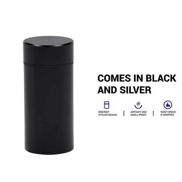 Water/airProof Can with logo Pill Box Case Rubber Air Tight Silver Aluminum Airtight Cylinder Stash Case Tobacco Herb Storage Bottles Box