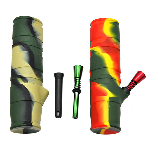 New Arrive Folded Portable 7.9 Inches Silicone Bong Water Pipes Plastic Glass Bong Filter Silicone Oil Rig Tobacco Smoking Pipes Dry Herb