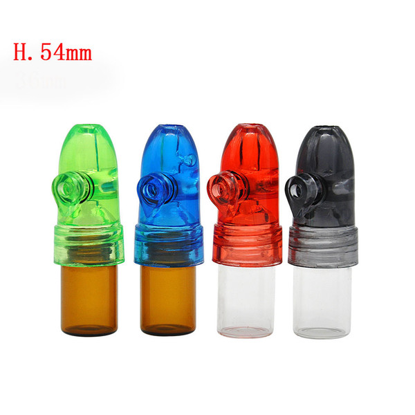 Acrylic Cap Glass bottle Snuff Snorter Dispenser Bullet Rocket Snorter Glass Pill box Vial with Clear Bottoms