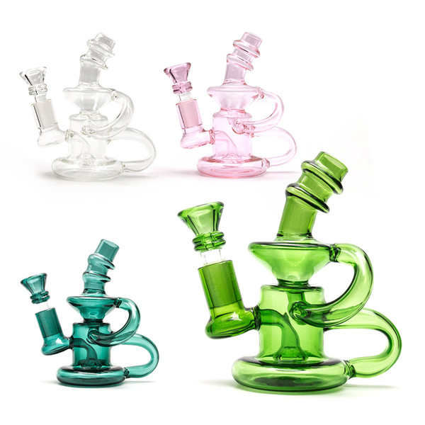 2018 newest Mini Bong purple spiral percolator glass bong Convience round bottom beaker bong dab rig curve bend fashion water pipe