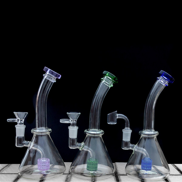 Dab Rig Glass Bong 8 inches Hookahs Heady Water Bongs Recycler Percolator Bong Small Colorful Beaker Bongs 14mm joint fit Quartz Banger