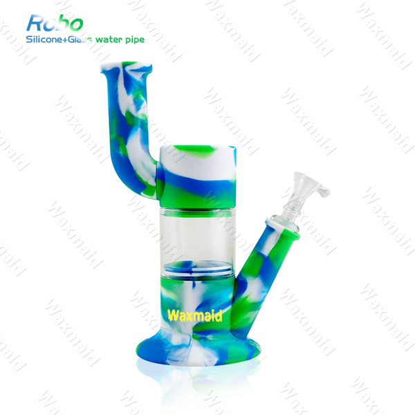 Bong Silicone Bong Waxmaid New Glass Bong Robo 6 Colors With Adapter and Bowl Inhale Perc Heady Water Pipe Free Shipping