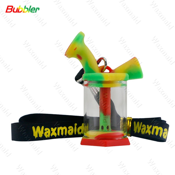 Silicone Bubbler Glass Bong Waxmaid New Glass Smoking water pipe 6 Colors Inner Perc Heady Water Bong Free Shipping