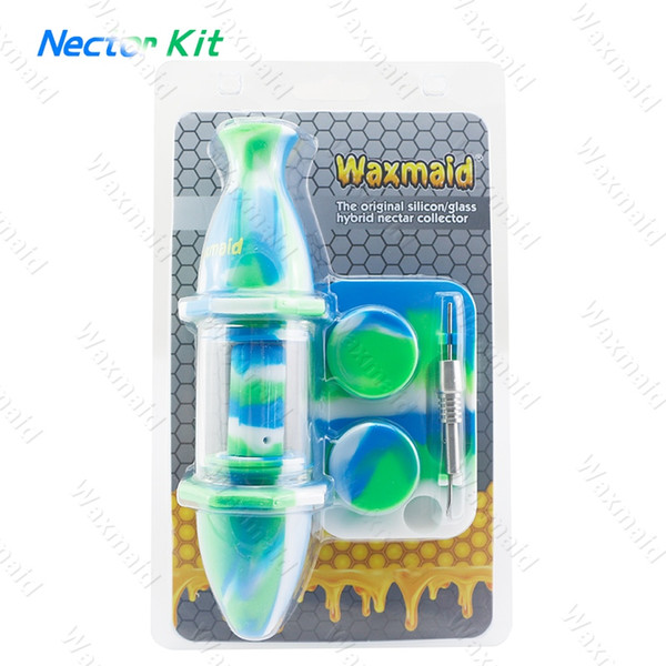 Nectar Collector Kit Glass Bong Oil Burner with Titanium Nail Dab Tool Silicone Dab Rig 6 colors DHL Free Shipping