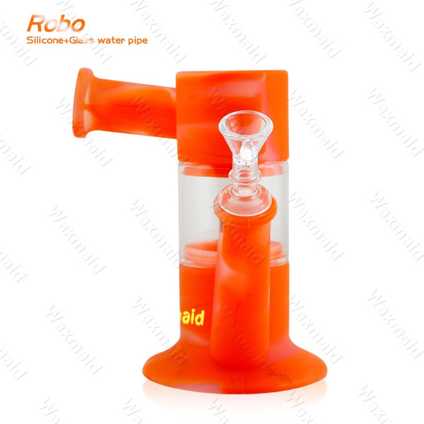 Bong Glass Bong Silicone Bongs Waxmaid New Oil Rig Robo 6 Colors With Adapter and Bowl Inhale Perc Heady Water Pipe Free Shipping