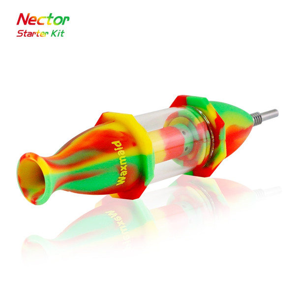 Glass Bong Nectar Collector Silicone Bong Glass Oil Buner with Titanium Nail 6 Colors Silicone Bongs Wholesale Free Shipping