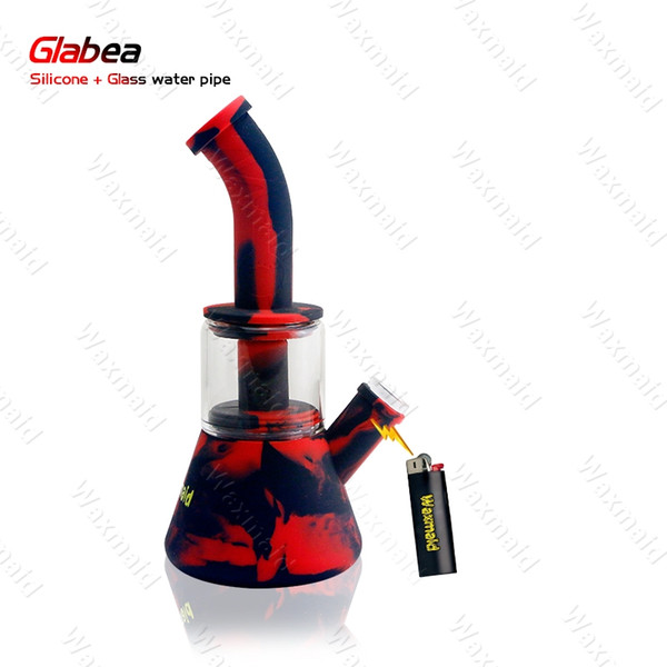 Glass Bong FDA Silicone Water Pipe With 14mm Male joint Bongs 6 colors Glabea For Dry Herb DHL Free Shipping