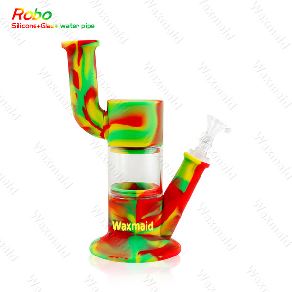 Glass Bong Silicone Bong Waxmaid New Oil Rig Robo 6 Colors With Adapter and Bowl Inhale Perc Heady Water Pipe Free Shipping