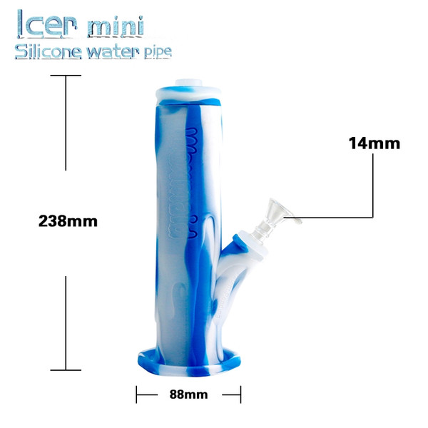 Bong Silicone Bong Waxmaid Glass Bong 9 inches Icer mini Water Pipe With 14mm male Joint Bowl Factory Outlet Free Shipping