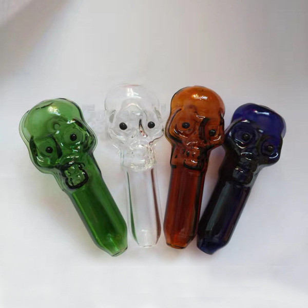 Colorful Skull Glass PiPyrex Oil Burner Pipes Spoon Skull Glass Pipes Hand Pipe Glass Smoking Pipes Tobacco Dry Herb Spoon Bubbler