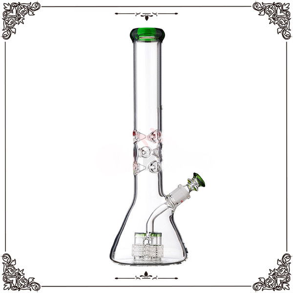 Glass bong 13inch big base bottom of the beaker Three tire filters Colorful glass water pipe