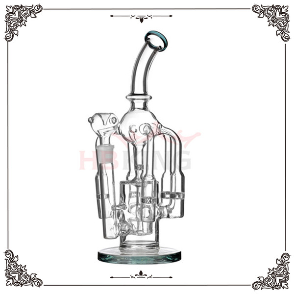 Limited edition big recycler function 12inch perc style Glass water pipe Glass smoking pipe Cool design Oil rag