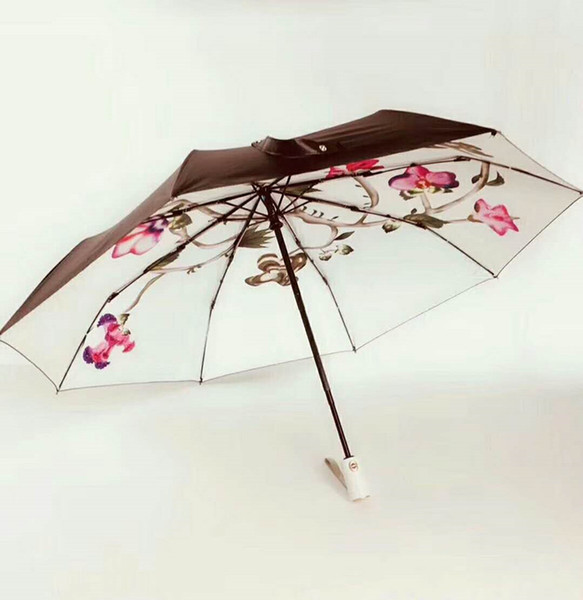 2018 New Luxury pattern Flower logo Umbrella For Classic Women 3 Fold Luxury Umbrella with gift Box And Bag Rain Umbrella VIP gift