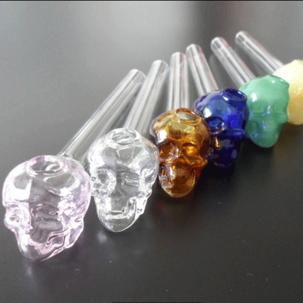 Pyrex 5.5''skull Glass Oil Burner Pipe Thick color Glass Smoking Pipe glass water pipe for Smoking oil rigs free shipping