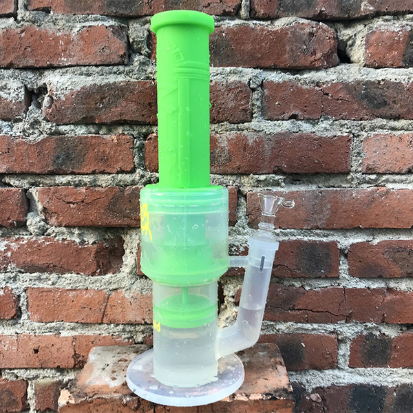 Glass Bong Silicone Bong Waxmaid High End 2 Layer Percs Bongs 6 colors With Bowl Factory Wholesale Price DHL Free Shipping