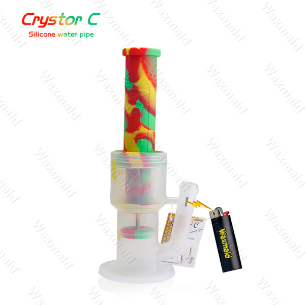 Bong Platinum Cured Silicone Glass Bongs Waxmaid High-End 2 Layer Percs Water Pipes With Bowl Factory Price DHL Free Shipping