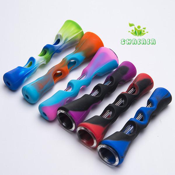 Mini 3.3Inch Silicone Hand Pipe With Glass Tube Assorted Color silicone water pipes Herb Smoking Tool Cigarette Filter Tobacco Dab Rigs