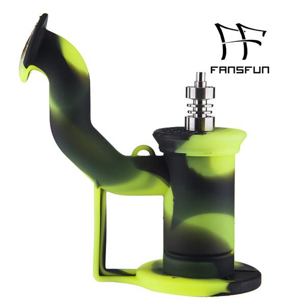 6 Inch Silicone Dab Rig With 10mm Titanium&5mm silicone Wax Container Including Stainless Steel Dabble Durable To Use Assorted Color