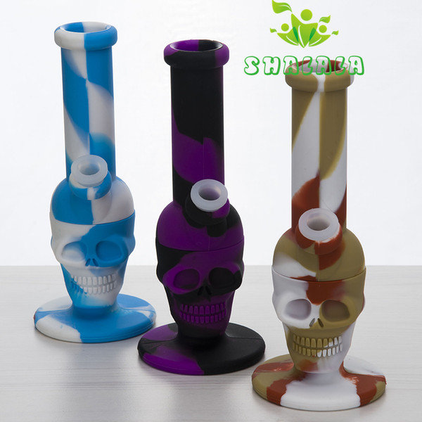 Mini Skull Silicon Water Hookah Bongs Smoking Pipes With Silicone Down Stem & Glass Bowl Portable To Use Dab Rigs DHL