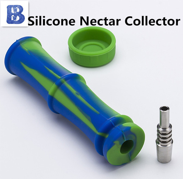 Silicone Nectar Collector kit with Titanuim or Stainless Steel Tip Bamboo silicone pipe Glass Bongs For Oil Rigs