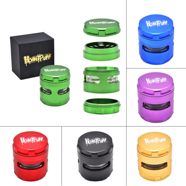 Window Style Aluminum Smoking Grinders Large 2.5 Inch 4 Piece Herb Grinder with Best Pollen Catcher Metal Tobacco Herb Grinder Smoke Pipes