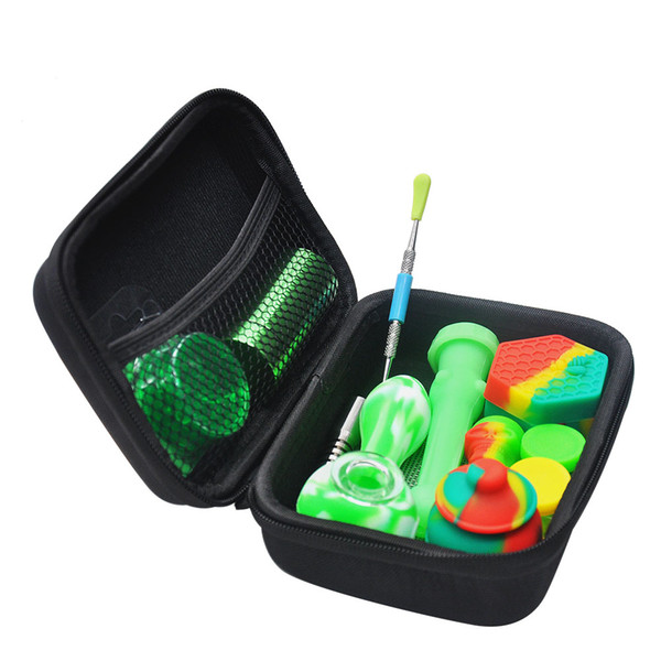 New Wax Oil Bag Silicone Stash Jar Aluminum Metal Herbal Box Case Plastic Herb Grinder Non-Stick Silicone Carb Oil Mat Smoking Water Pipe