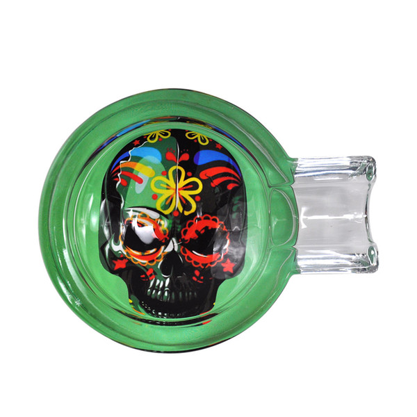 HONEYPUFF New Sugar Skull Handmade Glass Cigarette Cigar Ashtray One Ash Holder 69MM Cigarette Ashtray Day of The Dead Glass Cigar Ashtray