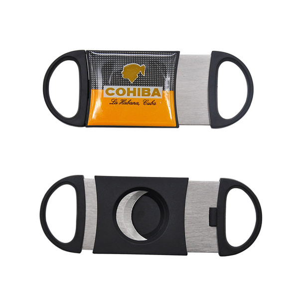 New Cohiba Plastic Guillotine Double Blade Cigar Cutter Max 55 Ring Stainless Steel Cuban Cigar Cutters Knife Scissor Clippers Smoke Pipes