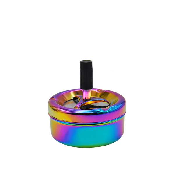 Premium Rainbow Color Stainless Steel Ashtray Press Rotary Portable Ash Tray Metal Ashtray With Lids