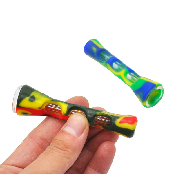 Fashion Horn Shape FDA Silicone & Glass Smoking Herb Pipe 20MM One Hitter Pipes Dugout Tobacco Cigarette Pipe Hand Spoon Pipes Accessories