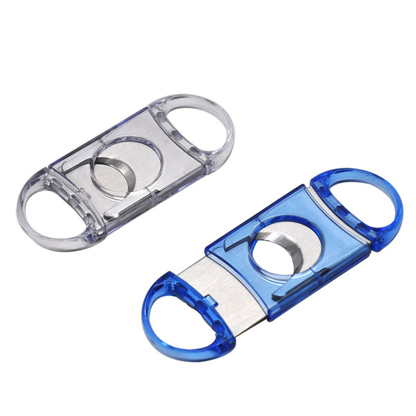 Cheapest Clear Plastic Guillotine Double Blade Cigar Cutter 50 Ring Metal Sliver Plated Clipper Port Cuban Cigar Cutter Knife Scissor