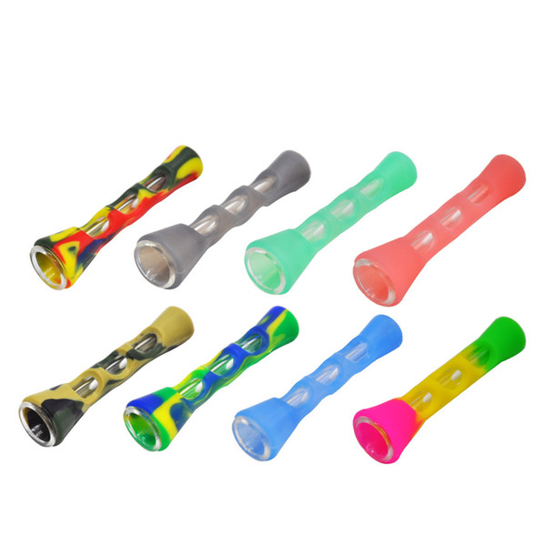 Fashion Horn Cigarette Holder Shape FDA Silicone & Glass Smoking Herb Pipe 20MM One Hitter Dugout Pipe Tobacco Cigarette Pipe Accessories