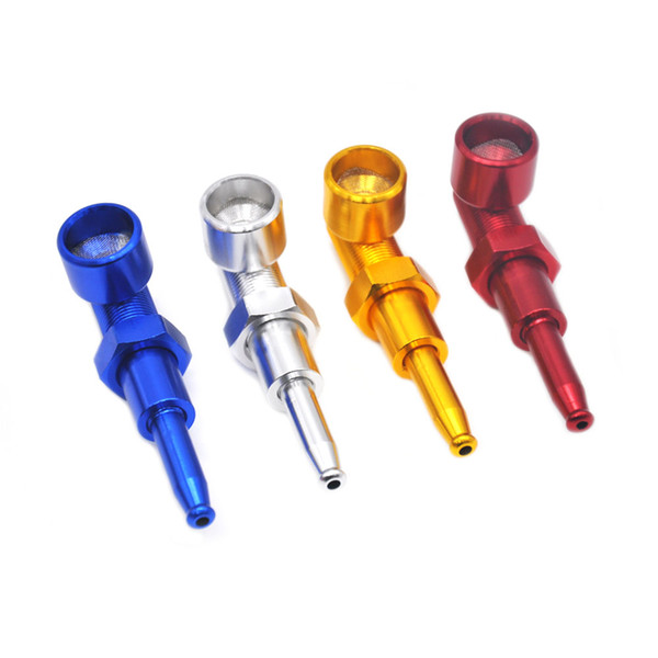 Retail/Wholesale Aluminum Screw Metal Smoking Pipe with Metal Screen Tobacco Pipe Cleaner Mouth Tips Cigarette Pipe