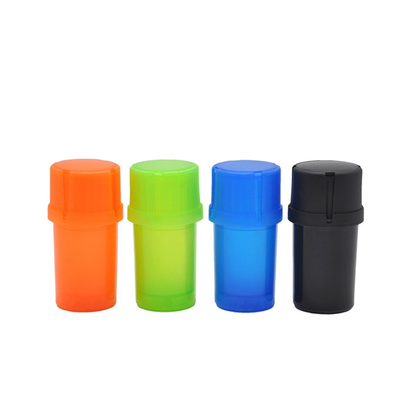 12pcs / Lot 3-Piece 44MM Plastic Tobacco Smoking Grinder Smoking Pipes With Med Container For Metal Herb Pipes Grinders Crusher Herb Grinder