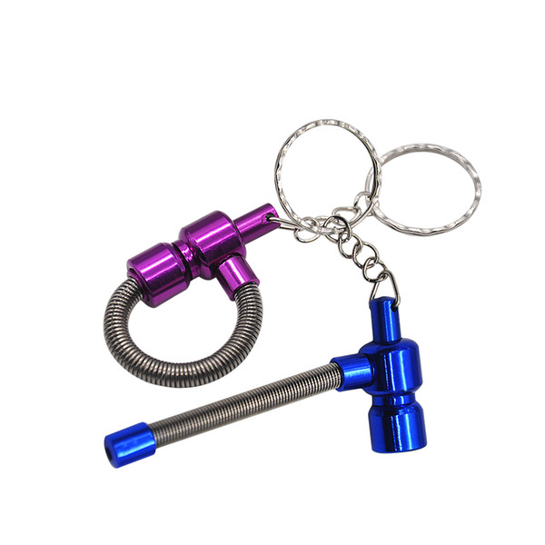 12pcs/Lot Portable Key Chain Spring Smoking Pipe Meltal Tobacco MINI Pipes Cigarette PipeCleaners Color Random